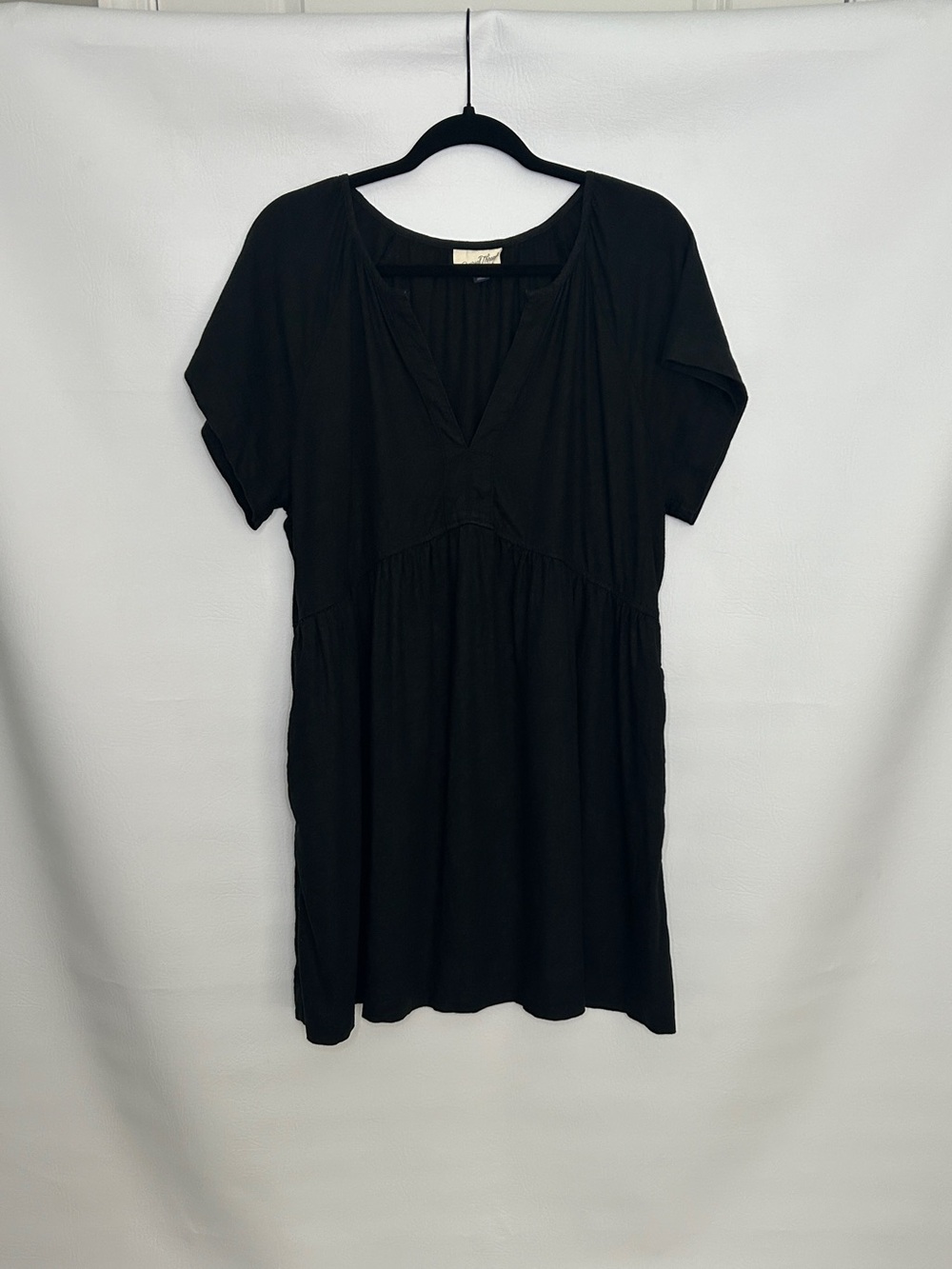 Universal Thread Black Linen Blend V Neck Babydoll Dress L